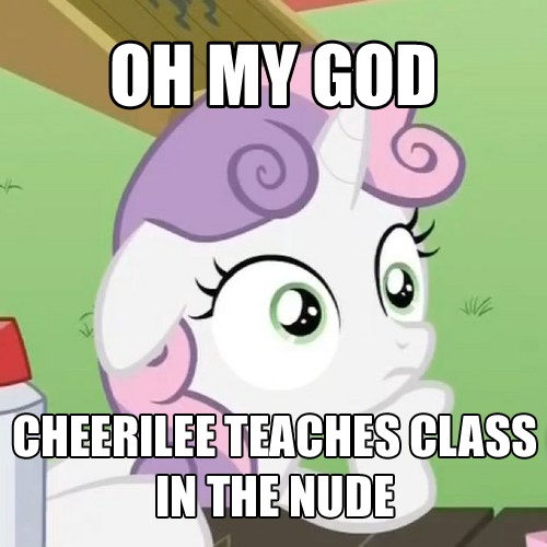 Size: 500x500 | Tagged: derpibooru import, edit, edited screencap, meme, ponyville confidential, safe, screencap, sudden clarity sweetie belle, sweetie belle, we don't normally wear clothes