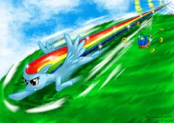 Size: 1600x1131 | Tagged: artist:dragonfunk7, crossover, derpibooru import, rainbow dash, safe, sonic rainboom, sonic the hedgehog, sonic the hedgehog (series)