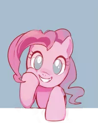 Size: 403x505 | Tagged: safe, artist:sasasami, derpibooru import, pinkie pie, earth pony, pony, bust, cute, diapinkes, female, hoof on cheek, looking at you, mare, out of frame, smiling, solo