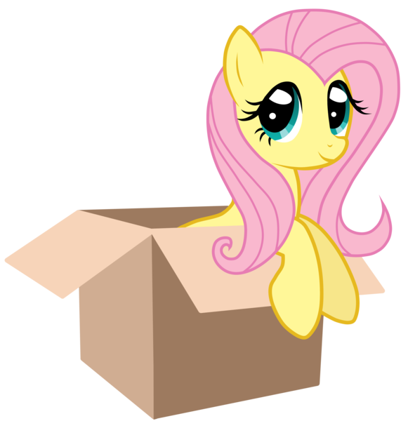 Size: 4843x5000 | Tagged: safe, artist:jennieoo, derpibooru import, fluttershy, pegasus, pony, absurd resolution, box, cute, female, mare, pony in a box, shyabetes, simple background, solo, transparent background, vector