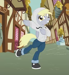 Size: 2957x3186 | Tagged: safe, artist:shadawg, derpibooru import, derpy hooves, pony, semi-anthro, bipedal, clothes, cool guy, high res, hoodie, jeans, sneakers, solo