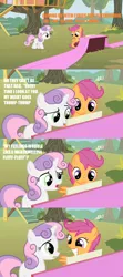 Size: 640x1440 | Tagged: comic, derpibooru import, duo, edit, edited screencap, fabric, k-on, meme, piano, safe, scootaloo, screencap, screencap comic, sweetie belle, the show stoppers