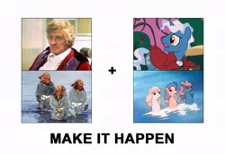 Size: 800x550 | Tagged: all caps, crossover, derpibooru import, doctor whooves, exploitable meme, make it happen, meme, meta, parody, safe, sea devils, sea pony, third doctor, time turner