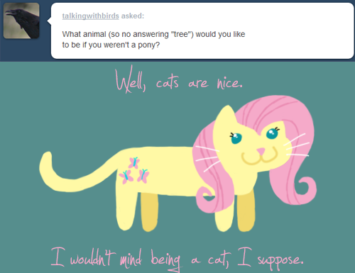 Size: 500x385 | Tagged: artist:ponett, ask, cat, catified, derpibooru import, fluttershy, safe, smiling, solo, species swap, text, whiskers