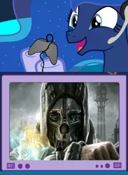 Size: 563x769 | Tagged: safe, derpibooru import, princess luna, pony, gamer luna, corvo attano, dishonored, exploitable meme, gamer meme, mark of the outsider, meme, obligatory pony, tv meme