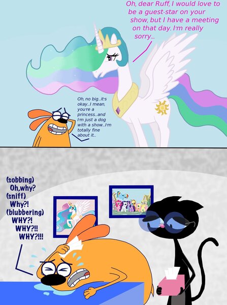 Size: 1620x2175 | Tagged: artist:cartuneslover16, blossom (fetch!), crossover, crossover shipping, derpibooru import, fetch! with ruff ruffman, princess celestia, ruff ruffman, safe