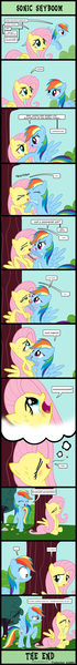 Size: 780x6697 | Tagged: questionable, artist:innuendo88, artist:thexxxx, derpibooru import, fluttershy, rainbow dash, pegasus, pony, blushing, clopping, comic, female, heart, mare, masturbation, spanish, translation, tree, wingboner, yay