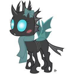 Size: 1024x1024 | Tagged: safe, artist:filipinoninja95, derpibooru import, oc, unofficial characters only, changeling, blushing, bow, clothes, female, scarf