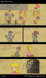 Size: 900x1516 | Tagged: safe, artist:squiby-327, derpibooru import, derpy hooves, pegasus, pony, cap, coin, comic, crossover, female, goomba, hat, in another castle, mare, mario's hat, muffin, parody, princess peach, super mario bros.