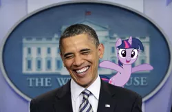 Size: 615x402 | Tagged: safe, derpibooru import, twilight sparkle, human, pony, american presidents, barack obama, irl, photo, politics, ponies in real life, shoulder pony, vector