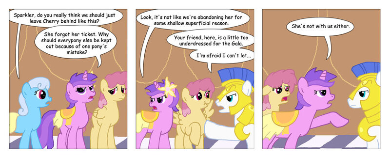 Size: 900x365 | Tagged: amethyst star, artist:t-brony, comic, comic:friendship is tragic, comic sans, derpibooru import, dizzy twister, linky, orange swirl, royal guard, safe, scrunchy face, shoeshine