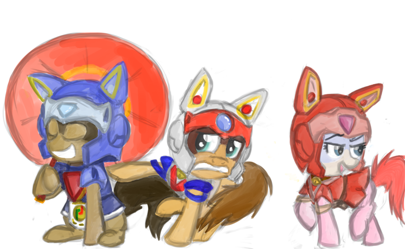 Size: 800x492 | Tagged: artist:vonpony, cute, derpibooru import, guido anchovy, polly esther, ponified, safe, samurai pizza cats, speedy cerviche