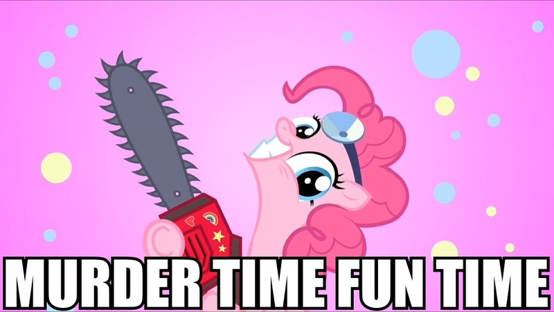 Size: 960x541 | Tagged: chainsaw, derpibooru import, fanfic:cupcakes, image macro, pinkie pie, professor genki's super ethical reality climax, safe, saints row, saints row the third