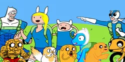 Size: 800x400 | Tagged: adventure time, cake the cat, crossover, derpibooru import, diamond dog, fantastic four, finn the human, fionna, jake the dog, kamen rider, multiverse, ponified, riderman, safe, the thing (marvel)