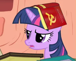 Size: 626x501 | Tagged: safe, derpibooru import, twilight sparkle, communism, communist manifesto, hammer and sickle