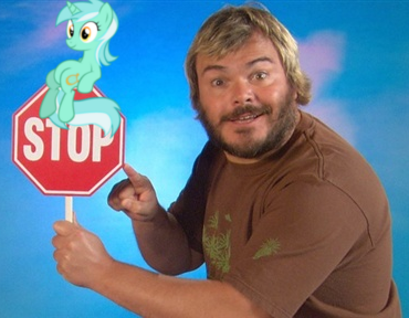 Size: 370x288 | Tagged: safe, derpibooru import, lyra heartstrings, human, pony, crossover, irl, jack black, meme, octagon, photo, ponies in real life, sesame street, sitting, sitting lyra, stop sign, vector