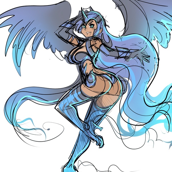 Size: 1500x1500 | Tagged: artist:maniacpaint, ass, breasts, busty nightmare moon, chainmail bikini, derpibooru import, female, horned humanization, human, humanized, nightmare moon, see-through, solo, solo female, suggestive, winged humanization