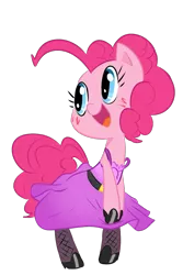 Size: 700x1050 | Tagged: artist:elslowmo, artist:tess, clothes, derpibooru import, dress, fishnets, high heels, pinkie pie, safe, shoes, solo, stockings