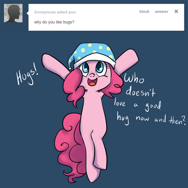 Size: 1000x1000 | Tagged: artist:maplesunrise, ask, ask snuggle pie, derpibooru import, hat, nightcap, pinkie pie, safe, solo, tumblr