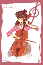 Size: 400x600 | Tagged: artist:chripark, cello, clothes, derpibooru import, female, hat, human, humanized, musical instrument, octavia melody, playing instrument, safe, smiling