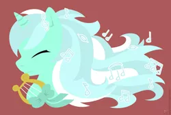 Size: 1500x1014 | Tagged: safe, artist:raygirl, derpibooru import, lyra heartstrings, pony, unicorn, bow, bust, eyes closed, female, harp, horn, lineless, long mane, mare, musical instrument, portrait, profile, simple background, smiling, solo