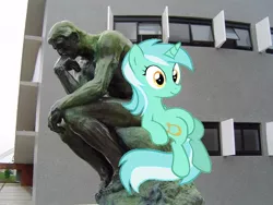Size: 600x450 | Tagged: safe, artist:auguste rodin, derpibooru import, lyra heartstrings, human, pony, building, craft, female, irl, male, meme, photo, ponies in real life, sculpture, sitting, sitting lyra, sitting lyra style, statue, the thinker, vector, window