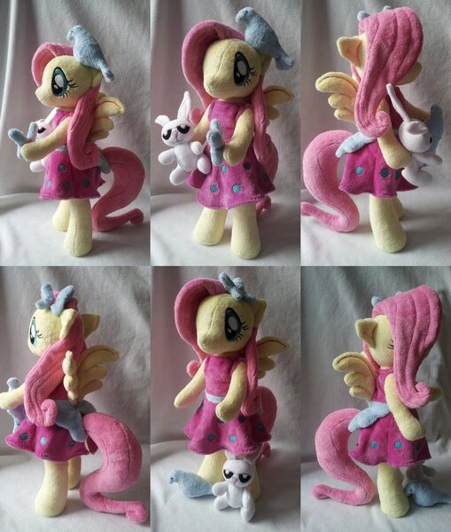 Size: 1024x1206 | Tagged: angel bunny, anthro, anthro plushie, artist:agatrix, bird, derpibooru import, fluttershy, irl, outfit, photo, plushie, safe, solo