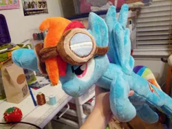 Size: 1024x768 | Tagged: artist:makeshiftwings30, derpibooru import, flying, goggles, irl, photo, plushie, rainbow dash, safe, solo