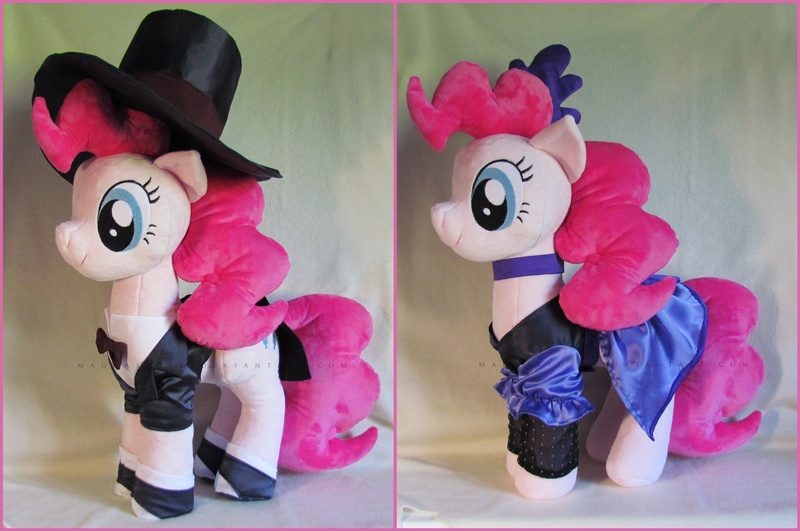 Size: 1678x1113 | Tagged: artist:magnastorm, clothes, derpibooru import, dress, hat, irl, outfit, photo, pinkie pie, plushie, safe, saloon dress, solo, spats, tuxedo