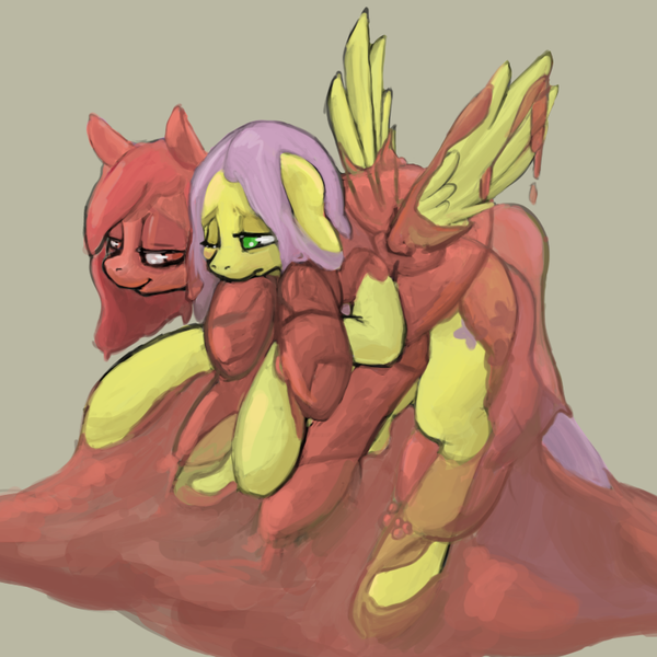 Size: 786x786 | Tagged: artist needed, derpibooru import, fetish, flutterprey, fluttershy, goo, goo pony, original species, questionable, see-through, soft vore, vore, wet mane