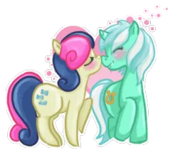 Size: 1224x1066 | Tagged: safe, artist:cloverminto, derpibooru import, bon bon, lyra heartstrings, sweetie drops, earth pony, pony, unicorn, blushing, eyes closed, female, heart, kissing, lesbian, lyrabon, shipping, simple background, smiling, transparent background