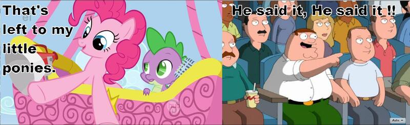 Size: 1921x587 | Tagged: balloon, derpibooru import, family guy, joke, peter griffin, pinkie pie, safe, spike, title drop