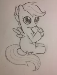 Size: 900x1200 | Tagged: safe, artist:dream-star-slash, derpibooru import, scootaloo, cute, cutealoo, juice box, sketch