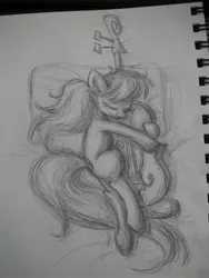 Size: 3000x4000 | Tagged: artist:dream-star-slash, cello, derpibooru import, musical instrument, octavia melody, safe, sketch, sleeping