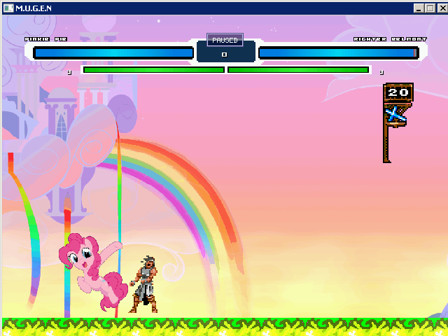 Size: 640x480 | Tagged: castlevania, chartelot, cute, derpibooru import, fight, konami, mugen, pinkie pie, rainbow, rainbow dash, richter belmont, safe, symphony of the night