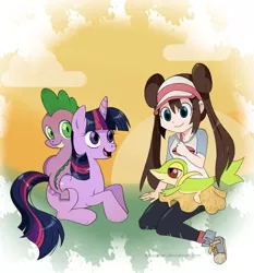 Size: 813x871 | Tagged: artist:musapan, crossover, derpibooru import, pokémon, rosa, safe, shoes, sneakers, snivy, spike, twilight sparkle