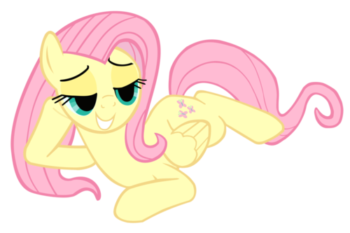 Size: 500x333 | Tagged: safe, derpibooru import, fluttershy, pegasus, pony, bedroom eyes, damn sexy pose, draw me like one of your french girls, female, lidded eyes, mare, on stomach, pose, sexy, simple background, smiling, stupid sexy fluttershy, transparent background