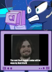 Size: 563x769 | Tagged: safe, derpibooru import, princess luna, pony, gamer luna, exploitable meme, heresy, hilarious in hindsight, matt ward, meme, parody, rage, tv meme, warhammer (game), warhammer 40k, your spiritual liege