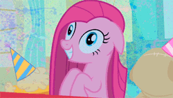 Size: 400x225 | Tagged: animated, contemplating insanity, derpibooru import, insanity, insanity face, party of one, pinkamena diane pie, pinkie pie, safe, screencap