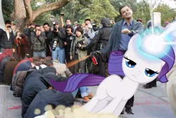 Size: 500x333 | Tagged: artist:darthneuro, derpibooru import, human, leonardo dicaprio, pepper spray, pepper spray cop, rariquest, rarity, safe