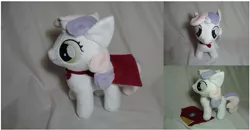 Size: 900x469 | Tagged: safe, artist:planetplush, derpibooru import, sweetie belle, pony, cape, clothes, irl, photo, plushie, solo