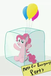 Size: 4701x7004 | Tagged: safe, artist:041744, derpibooru import, pinkie pie, earth pony, pony, absurd resolution, balloon, female, mare, sign, simple background, sitting, smiling, solo, white background