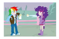 Size: 1350x900 | Tagged: alternate hairstyle, artist:ideal-idiosyncrasies, clothes, converse, derpibooru import, humanized, rainbow dash, safe, shoes, skirt, sneakers, twilight sparkle, winged humanization