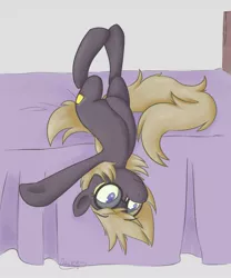Size: 1067x1280 | Tagged: artist:owl-eyes, bed, derpibooru import, glasses, oc, oc:lily amberglow, oc:owl-eyes, safe, unofficial characters only, upside down