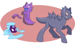 Size: 576x349 | Tagged: safe, artist:otakugal15, derpibooru import, ponified, gastly, gengar, ghost, haunter, pony, pokémon, ponymon, simple background, transparent background, trio