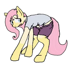 Size: 613x534 | Tagged: anthro, artist:kaykay430, blushing, clothes, derpibooru import, embarrassed, fluttershy, looking back, open mouth, panties, pink underwear, safe, solo, transformation, underwear