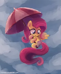 Size: 1500x1828 | Tagged: artist:stepandy, derpibooru import, female, filly, filly fluttershy, fluttershy, flying, mary poppins, safe, solo, umbrella, younger