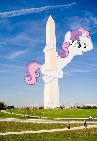 Size: 960x1391 | Tagged: safe, derpibooru import, sweetie belle, human, pony, unicorn, giant pony, giant unicorn, giantess, irl, macro, mega sweetie belle, photo, ponies in real life, washington d.c., washington monument