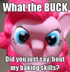 Size: 487x500 | Tagged: baking, derpibooru import, image macro, irl, pinkie pie, reaction image, real, safe, scrunchy face, toy, wat