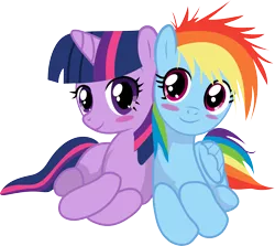 Size: 5613x5000 | Tagged: safe, artist:johnjoseco, artist:uxyd, derpibooru import, rainbow dash, twilight sparkle, absurd resolution, blushing, female, filly, lesbian, shipping, simple background, transparent background, twidash, vector